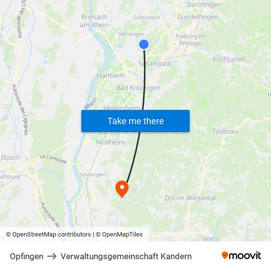 Opfingen to Verwaltungsgemeinschaft Kandern map