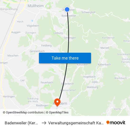 Badenweiler (Kernort) to Verwaltungsgemeinschaft Kandern map