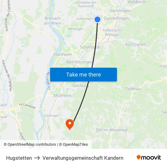 Hugstetten to Verwaltungsgemeinschaft Kandern map