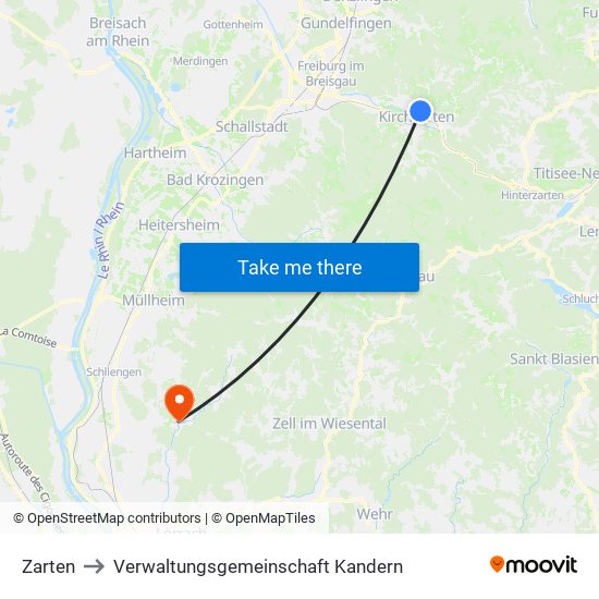 Zarten to Verwaltungsgemeinschaft Kandern map
