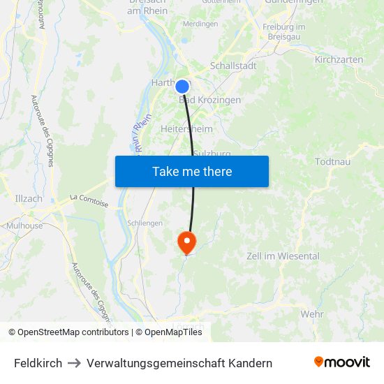 Feldkirch to Verwaltungsgemeinschaft Kandern map