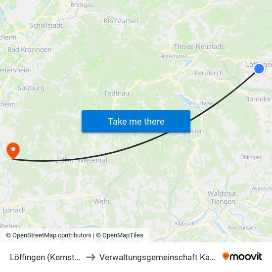 Löffingen (Kernstadt) to Verwaltungsgemeinschaft Kandern map
