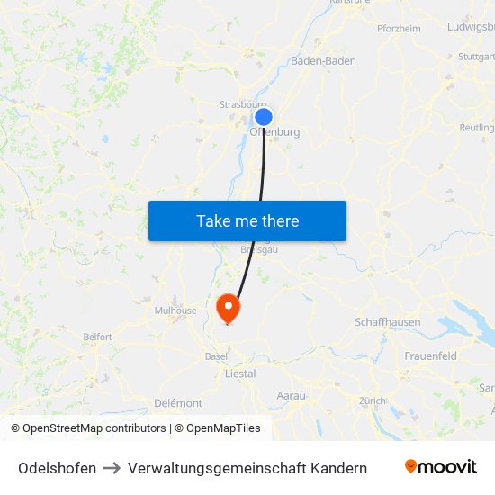 Odelshofen to Verwaltungsgemeinschaft Kandern map