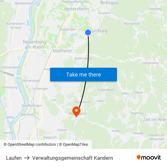 Laufen to Verwaltungsgemeinschaft Kandern map
