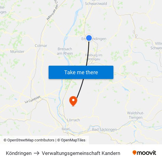 Köndringen to Verwaltungsgemeinschaft Kandern map