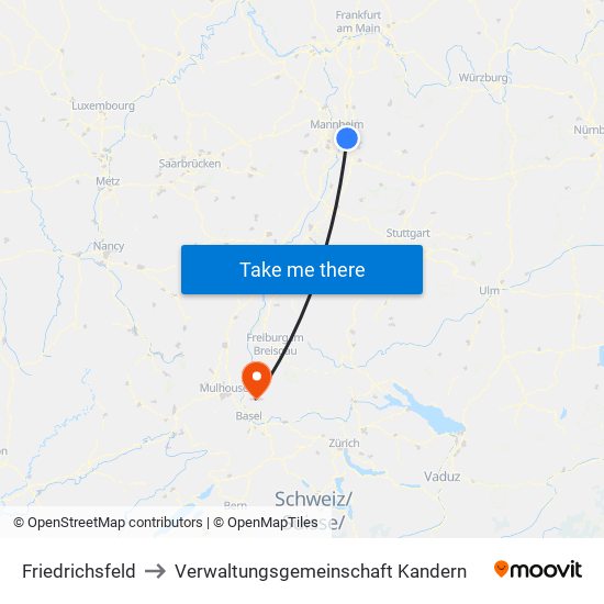 Friedrichsfeld to Verwaltungsgemeinschaft Kandern map