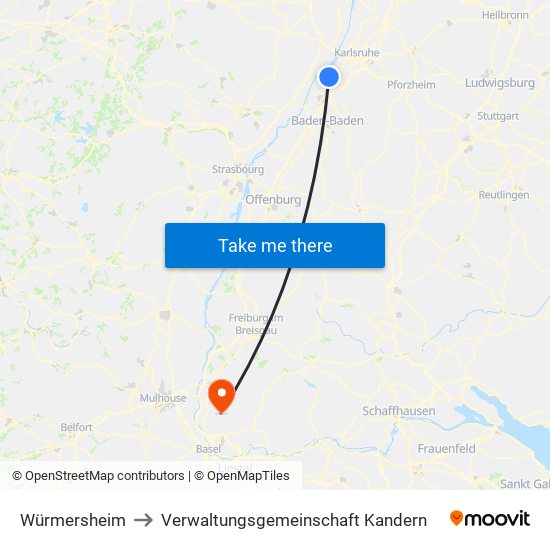 Würmersheim to Verwaltungsgemeinschaft Kandern map