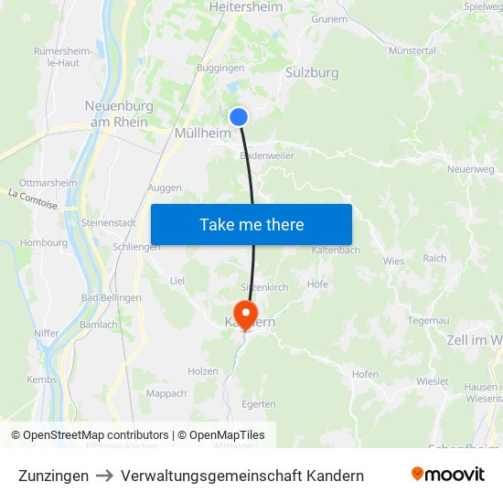 Zunzingen to Verwaltungsgemeinschaft Kandern map