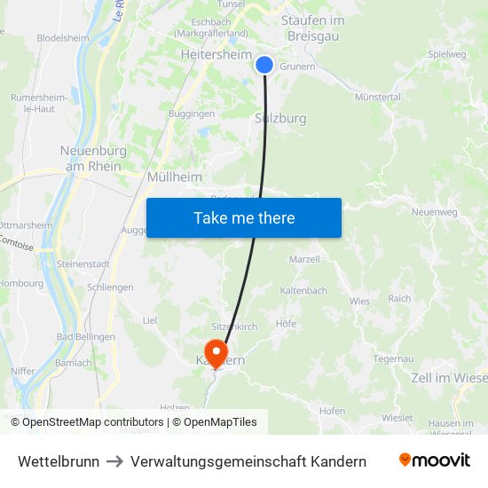 Wettelbrunn to Verwaltungsgemeinschaft Kandern map