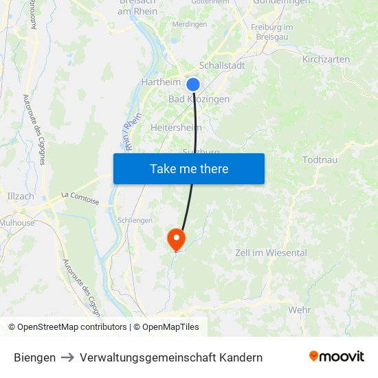 Biengen to Verwaltungsgemeinschaft Kandern map