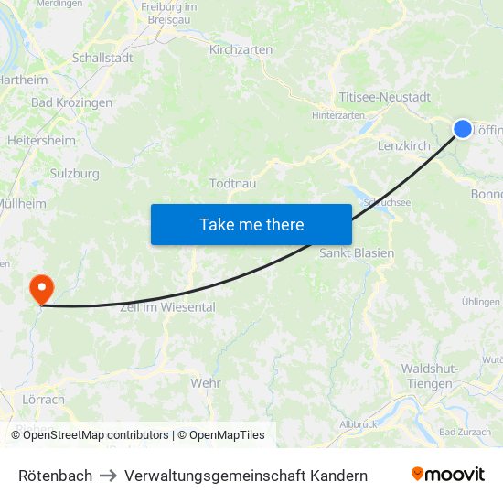 Rötenbach to Verwaltungsgemeinschaft Kandern map