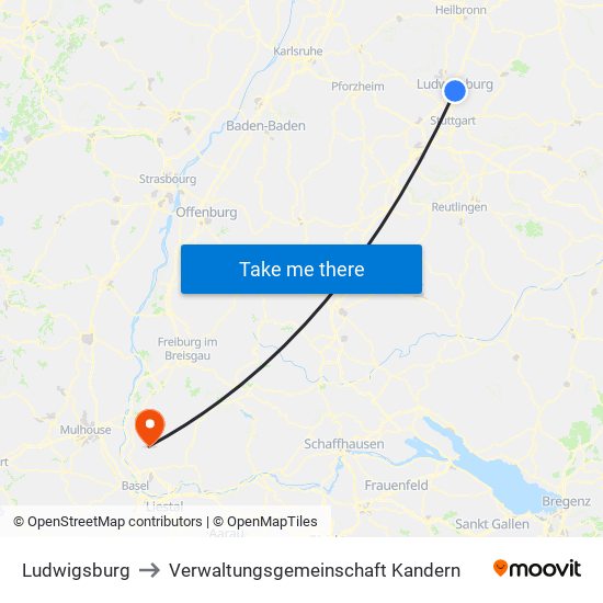 Ludwigsburg to Verwaltungsgemeinschaft Kandern map