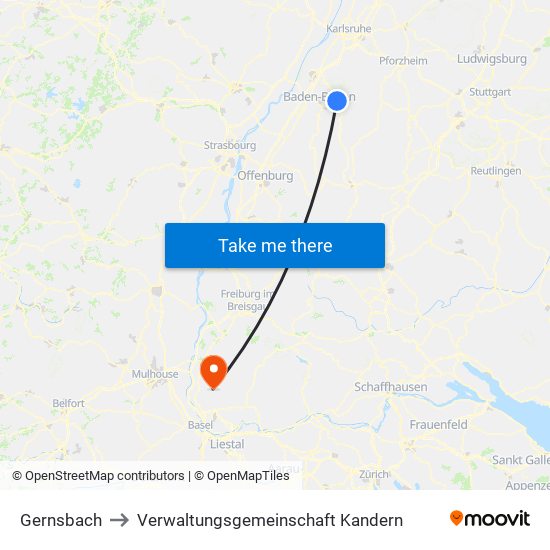Gernsbach to Verwaltungsgemeinschaft Kandern map