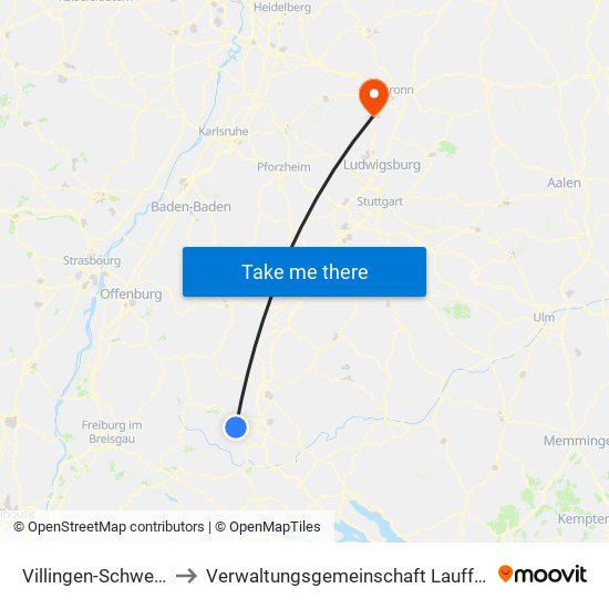 Villingen-Schwenningen to Verwaltungsgemeinschaft Lauffen am Neckar map