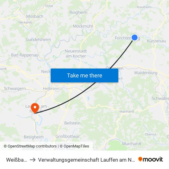 Weißbach to Verwaltungsgemeinschaft Lauffen am Neckar map