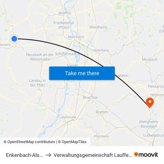 Enkenbach-Alsenborn to Verwaltungsgemeinschaft Lauffen am Neckar map