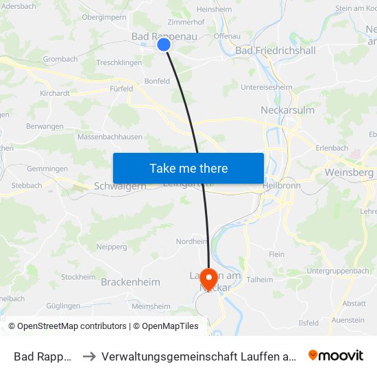 Bad Rappenau to Verwaltungsgemeinschaft Lauffen am Neckar map