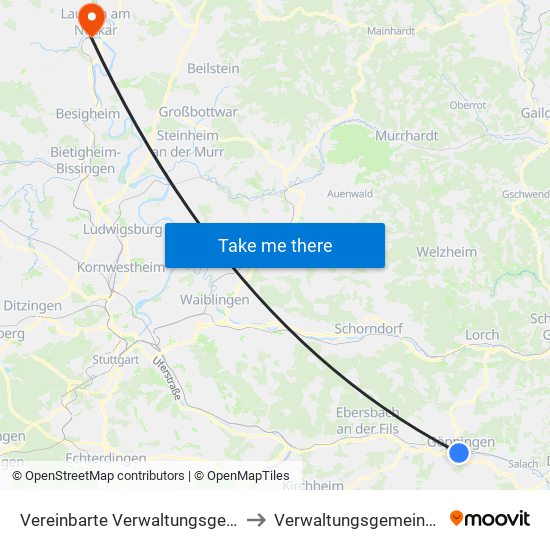 Vereinbarte Verwaltungsgemeinschaft Der Stadt Göppingen to Verwaltungsgemeinschaft Lauffen am Neckar map