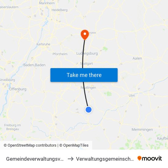 Gemeindeverwaltungsverband Gammertingen to Verwaltungsgemeinschaft Lauffen am Neckar map
