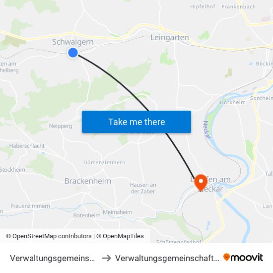Verwaltungsgemeinschaft Schwaigern to Verwaltungsgemeinschaft Lauffen am Neckar map