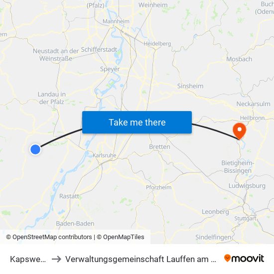 Kapsweyer to Verwaltungsgemeinschaft Lauffen am Neckar map