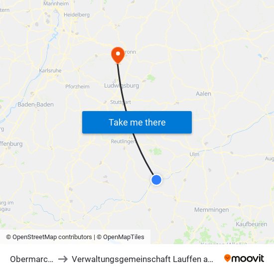 Obermarchtal to Verwaltungsgemeinschaft Lauffen am Neckar map