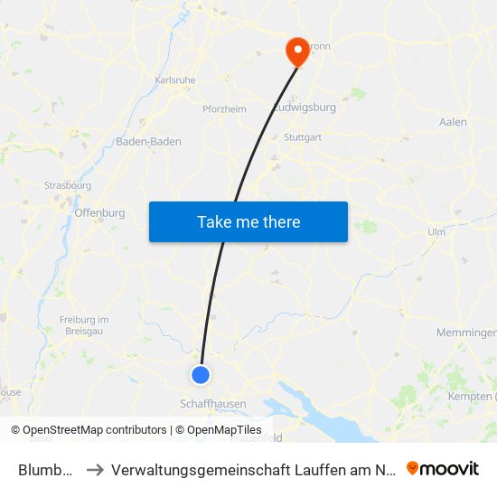 Blumberg to Verwaltungsgemeinschaft Lauffen am Neckar map