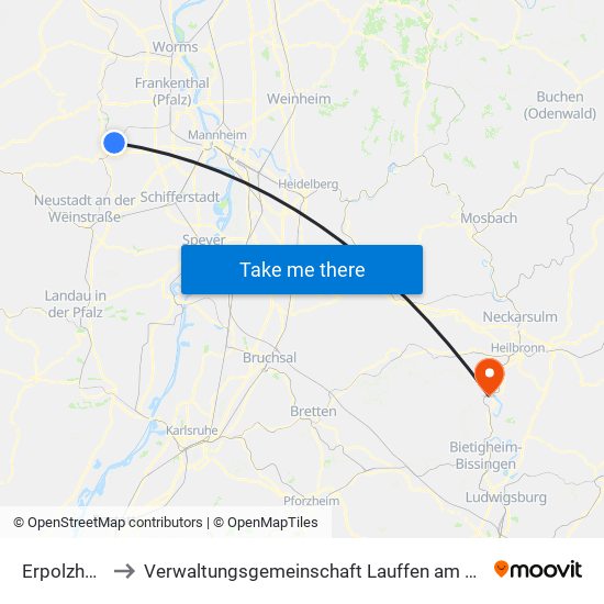 Erpolzheim to Verwaltungsgemeinschaft Lauffen am Neckar map