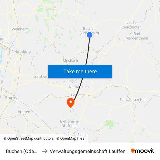 Buchen (Odenwald) to Verwaltungsgemeinschaft Lauffen am Neckar map