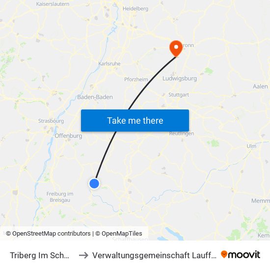 Triberg Im Schwarzwald to Verwaltungsgemeinschaft Lauffen am Neckar map