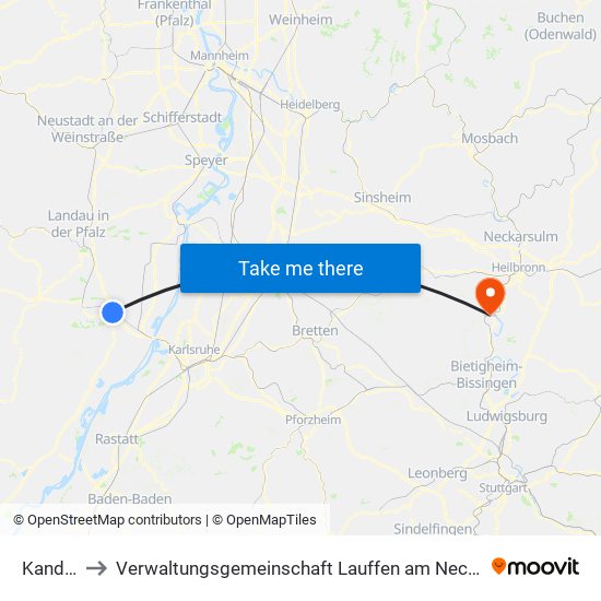 Kandel to Verwaltungsgemeinschaft Lauffen am Neckar map
