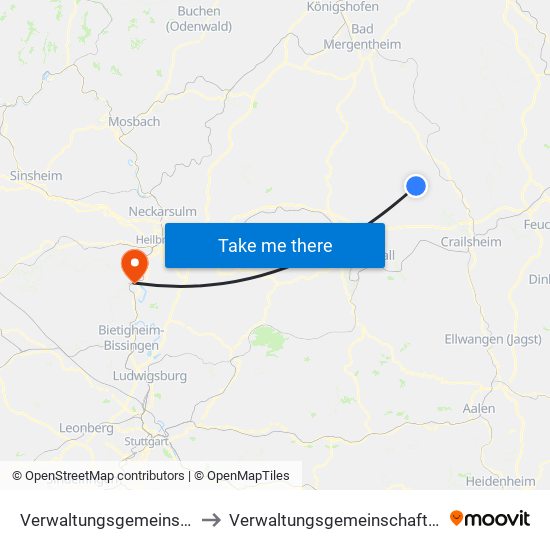 Verwaltungsgemeinschaft Gerabronn to Verwaltungsgemeinschaft Lauffen am Neckar map