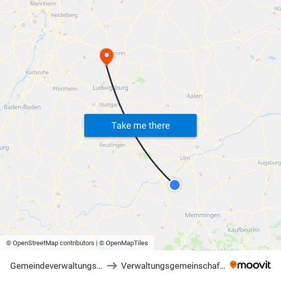 Gemeindeverwaltungsverband Laupheim to Verwaltungsgemeinschaft Lauffen am Neckar map