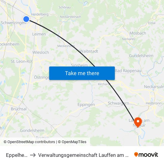 Eppelheim to Verwaltungsgemeinschaft Lauffen am Neckar map