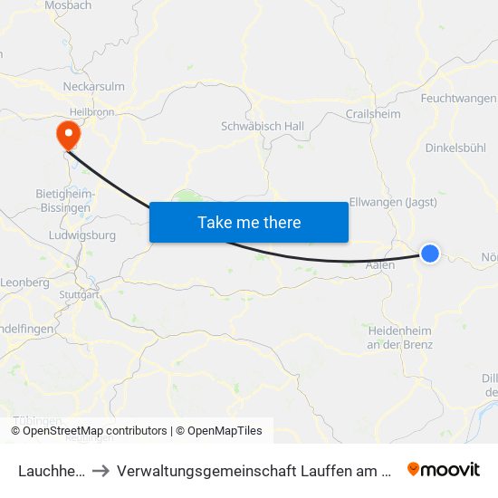 Lauchheim to Verwaltungsgemeinschaft Lauffen am Neckar map