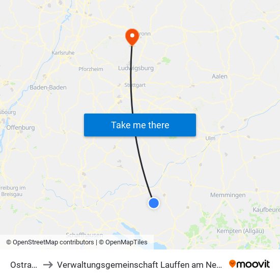 Ostrach to Verwaltungsgemeinschaft Lauffen am Neckar map