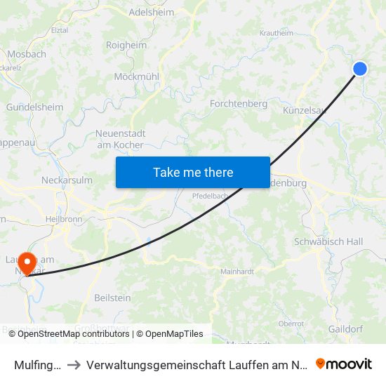 Mulfingen to Verwaltungsgemeinschaft Lauffen am Neckar map