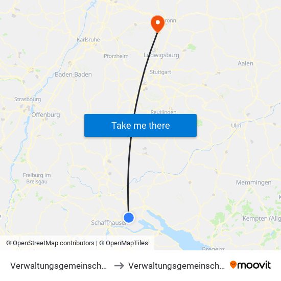 Verwaltungsgemeinschaft Singen (Hohentwiel) to Verwaltungsgemeinschaft Lauffen am Neckar map