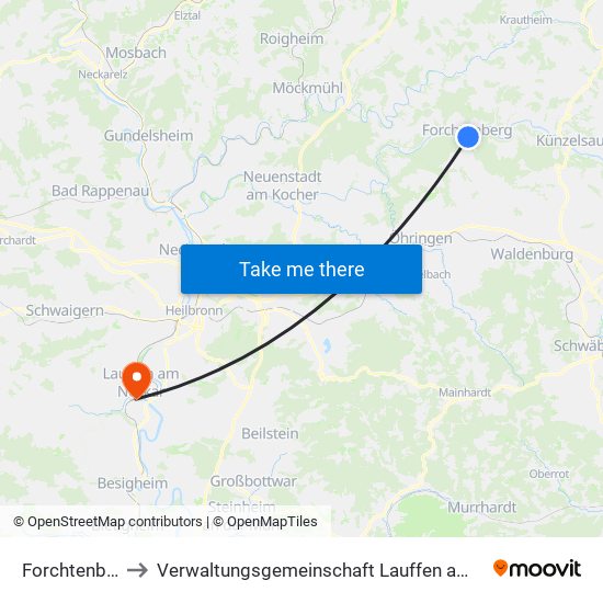 Forchtenberg to Verwaltungsgemeinschaft Lauffen am Neckar map