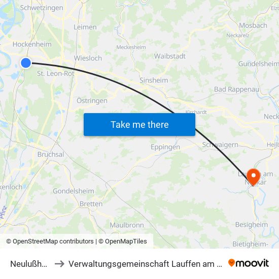 Neulußheim to Verwaltungsgemeinschaft Lauffen am Neckar map