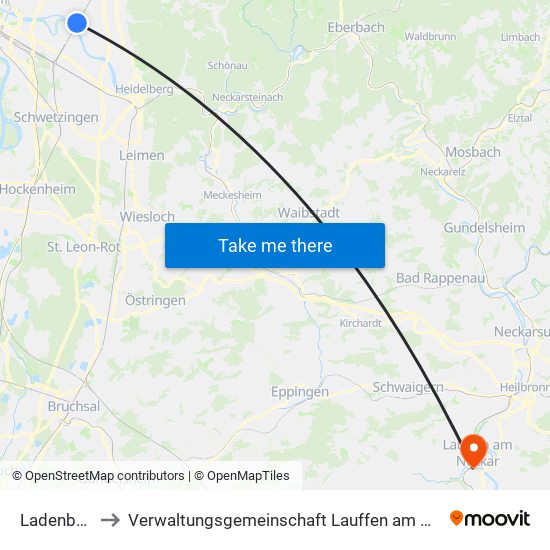 Ladenburg to Verwaltungsgemeinschaft Lauffen am Neckar map