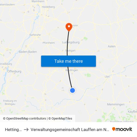 Hettingen to Verwaltungsgemeinschaft Lauffen am Neckar map