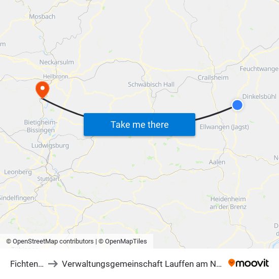 Fichtenau to Verwaltungsgemeinschaft Lauffen am Neckar map