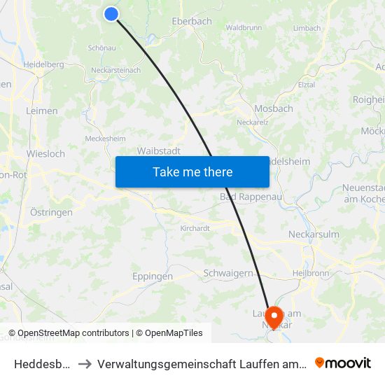 Heddesbach to Verwaltungsgemeinschaft Lauffen am Neckar map