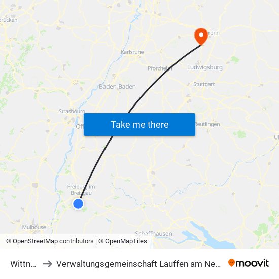 Wittnau to Verwaltungsgemeinschaft Lauffen am Neckar map