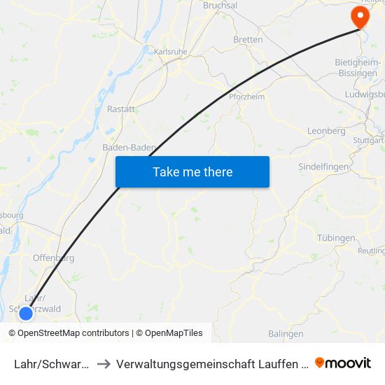 Lahr/Schwarzwald to Verwaltungsgemeinschaft Lauffen am Neckar map