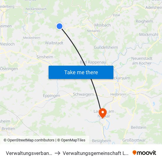 Verwaltungsverband Waibstadt to Verwaltungsgemeinschaft Lauffen am Neckar map