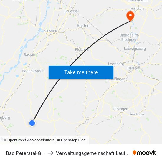 Bad Peterstal-Griesbach to Verwaltungsgemeinschaft Lauffen am Neckar map