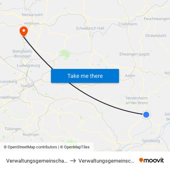 Verwaltungsgemeinschaft Giengen An Der Brenz to Verwaltungsgemeinschaft Lauffen am Neckar map