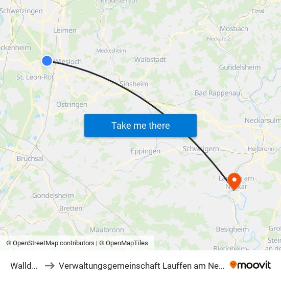 Walldorf to Verwaltungsgemeinschaft Lauffen am Neckar map